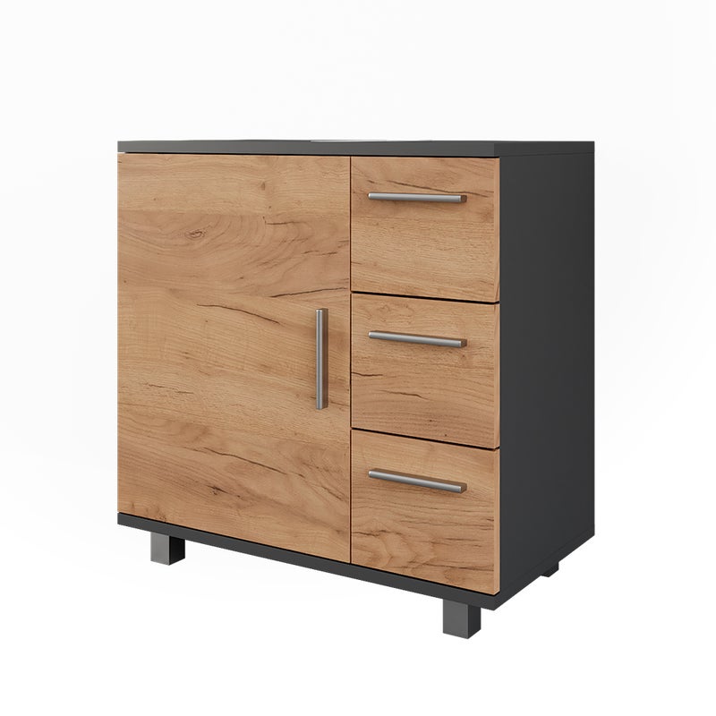 Vicco Szafka pod umywalkę Ilias, Antracyt/złoty dąb, 60 x 60.8 cm z drzwiami i 3 szufladami