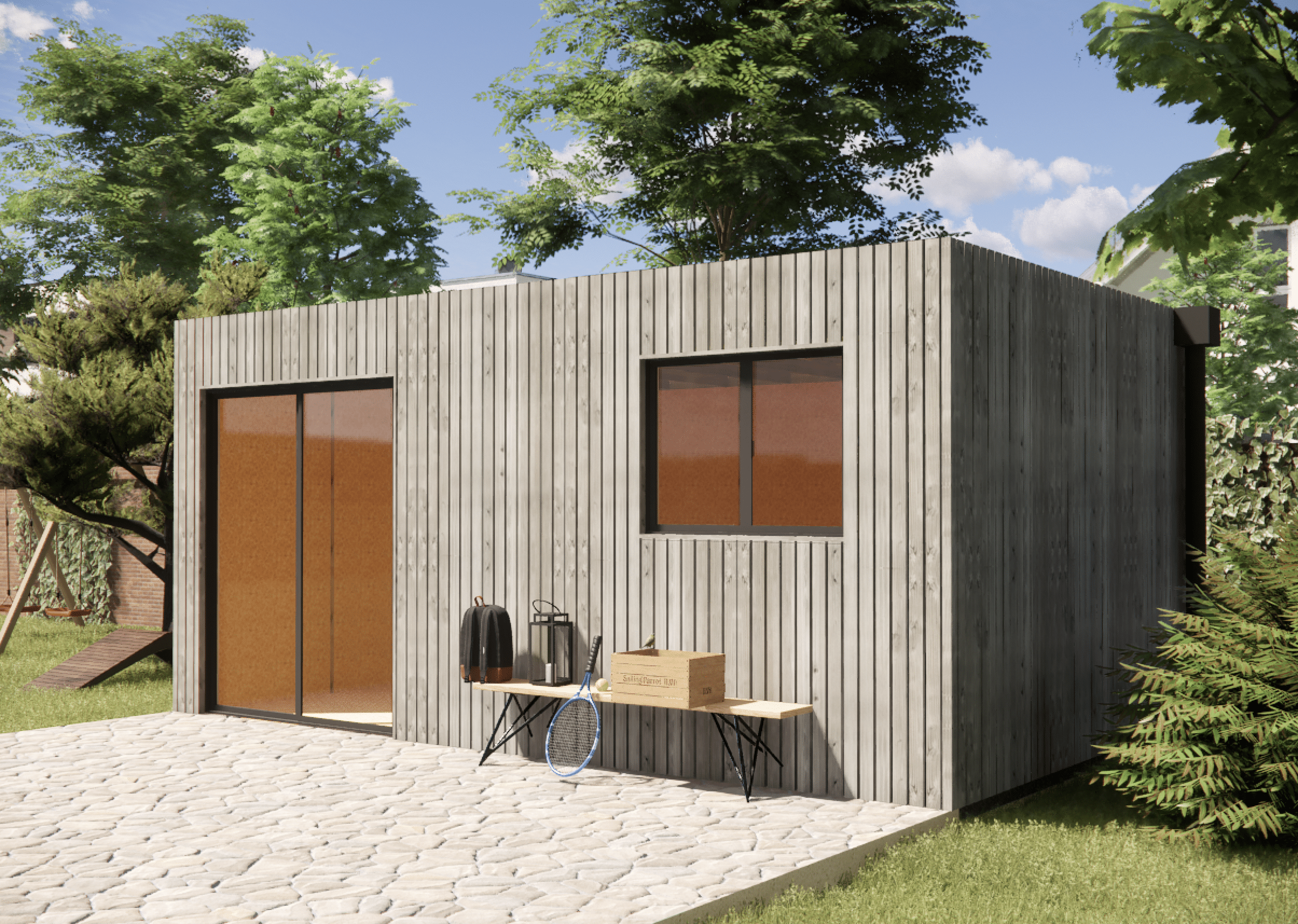 Bureau de jardin ossature bois en bois 5,5 x 3,5 x 2,7 m avec plancher isolé - 6