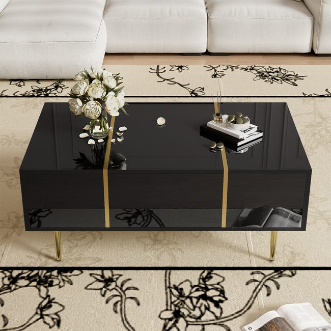 Moderner Couchtisch in Schwarz mit Hochglanz und 2 Schubladen