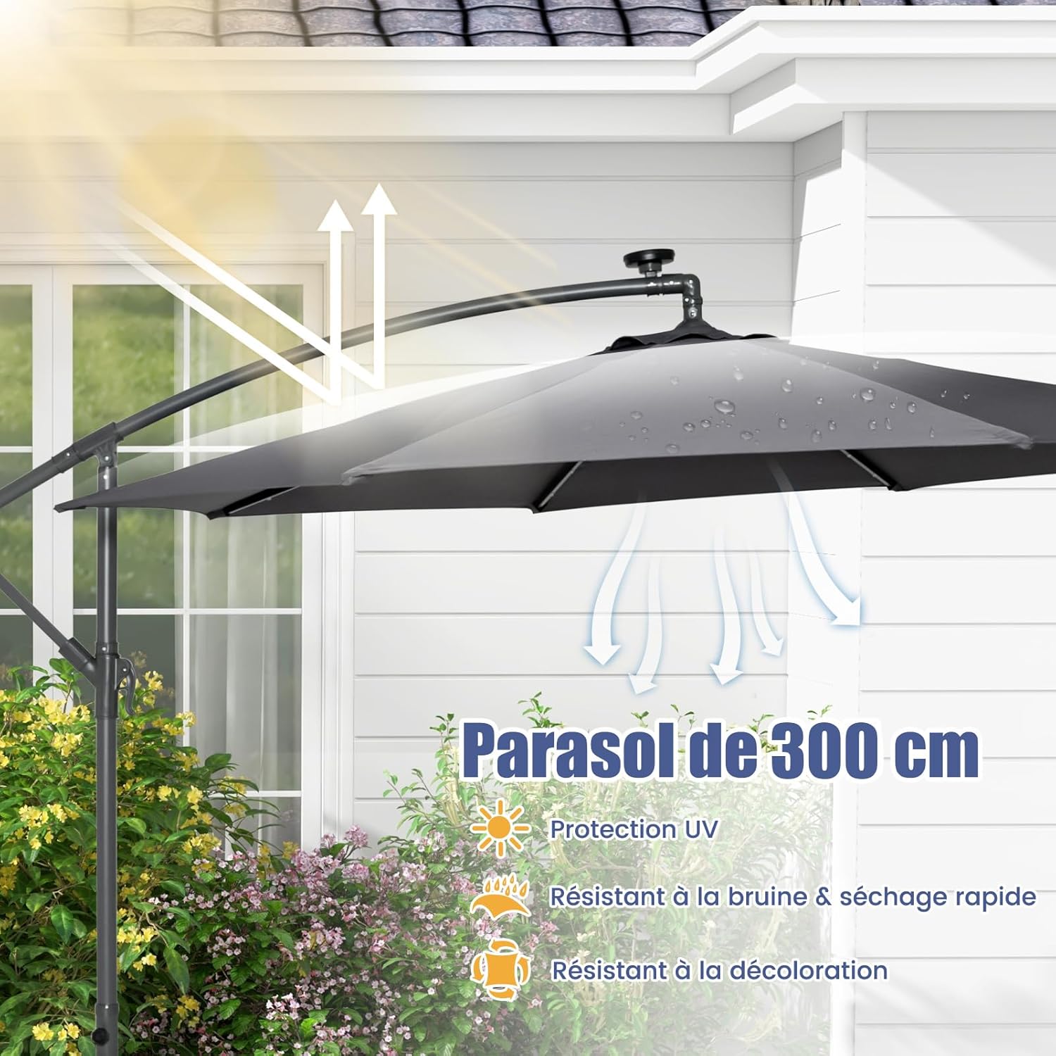 Guarda-sol inclinável 3,5x3,5 m, guarda-sol de jardim exterior luminoso solar com 2 sacos de areia, proteção UV - 7