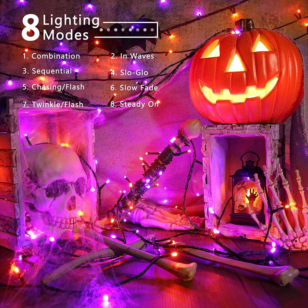 Guirlande Lumineuse Halloween à Piles, Éclairage Dynamique Étanche, Minuterie Intelligente Orange, Pour Décor Festif(5m 50LEDs, Deux Pièces) | Leroy Merlin
