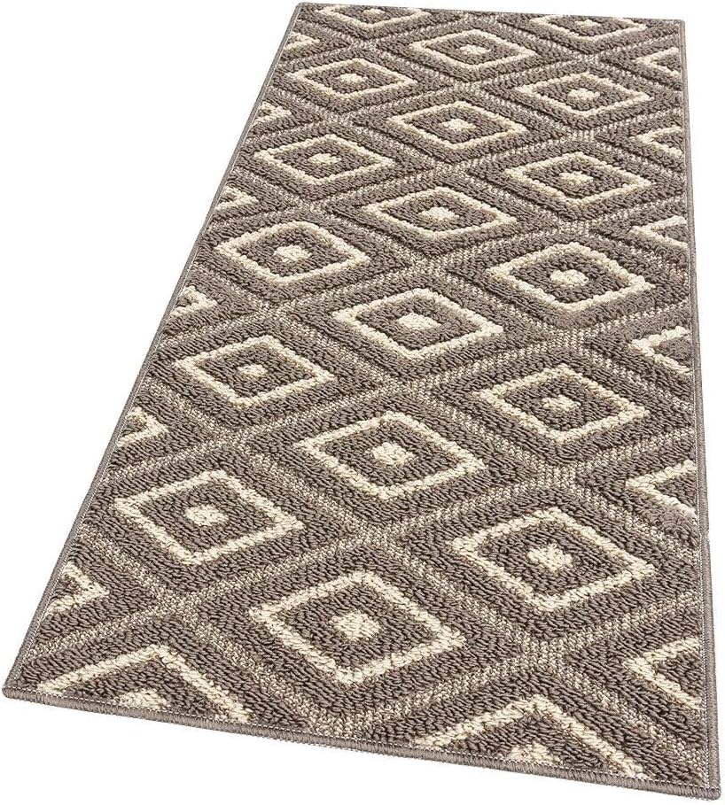 Dywan Kuchenny 50x290 cm Antypoślizgowa 100% Made in Italy Zmywalny Nowoczesny Trójwymiarowe Romby Beżowy