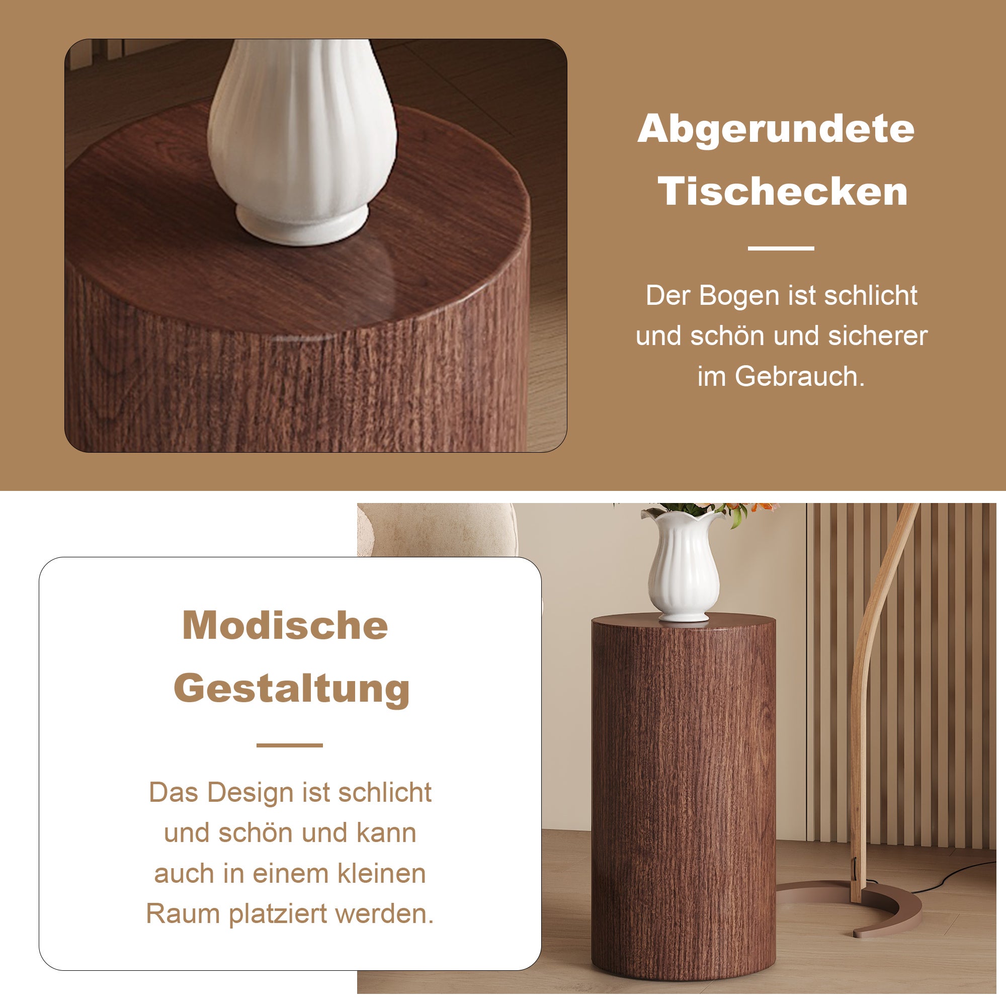 Table basse ronde MDF noyer design minimaliste salon console décorative - 5