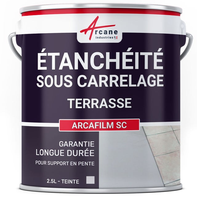 Résine d'étancheite sous carrelage extérieur pour support avec pente HAUTE DURABILITE - ARCAFILM SC - 2.5 L Gris - ARCANE INDUSTRIES
