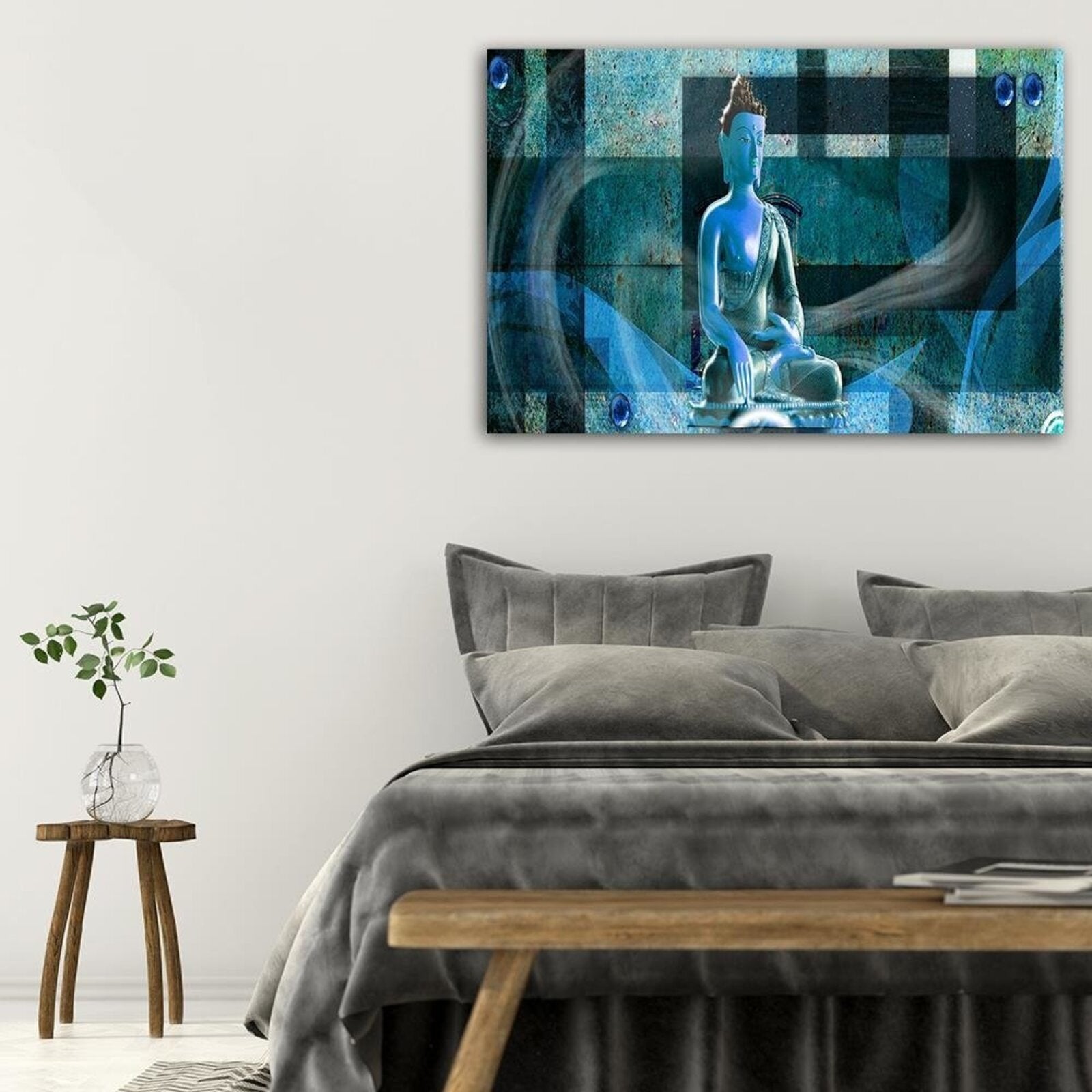 Tableau bois sur fond géométrique bouddha 3 - 120 x 80 cm - 3