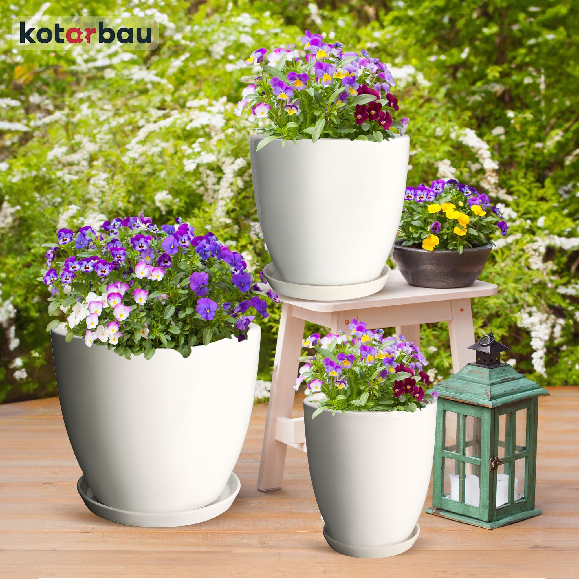 Doniczka ceramiczna szkliwiona biała na kwiaty rośliny 26 cm - KOTARBAU - 2