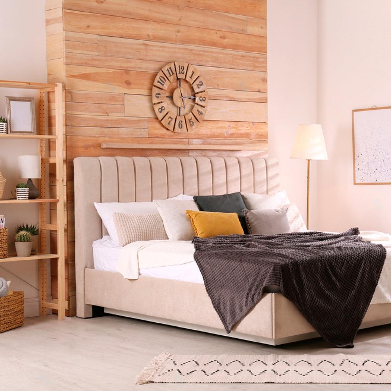 Cabecero tapizado nórdico líneas verticales tela antimanchas Beige para cama 135 cm - 145x125 cm - 3