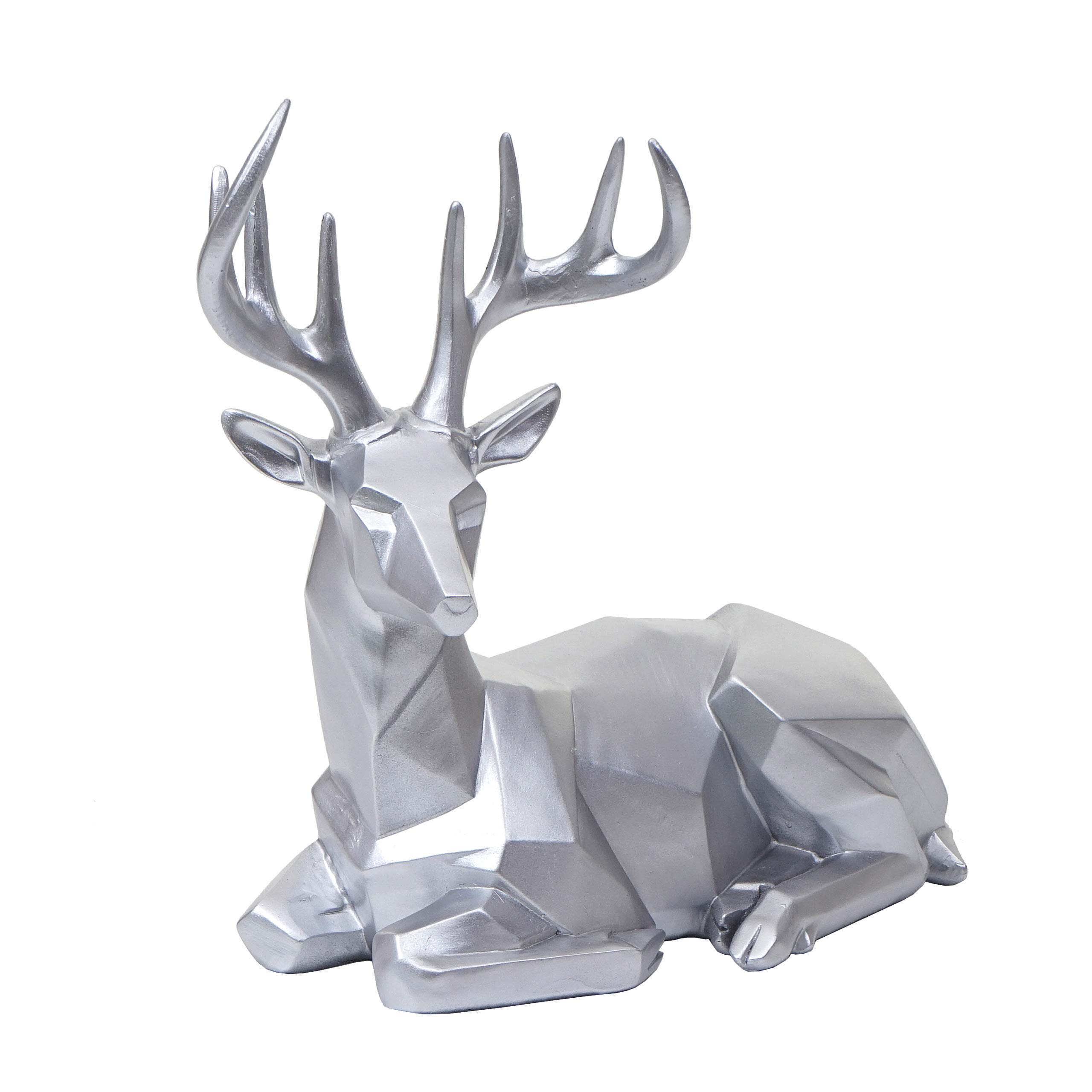 Deco figura ciervo hwc-d29, ciervo deco figura animal escultura estatua, tumbado interior/exterior, poliresina 33x30x15cm