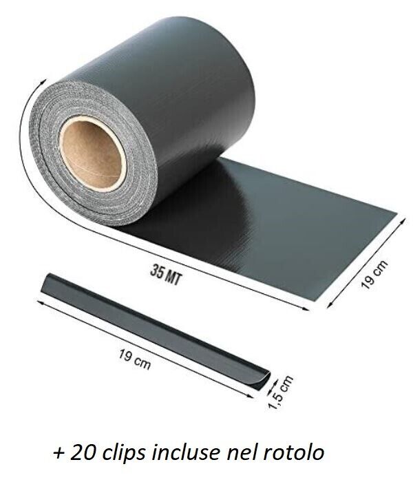 Fascia Strisce PVC frangivista ringhiera balcone cancello colore Antracite cm 19 x 35 mt con clip - Sa.Fa Commerce - 2