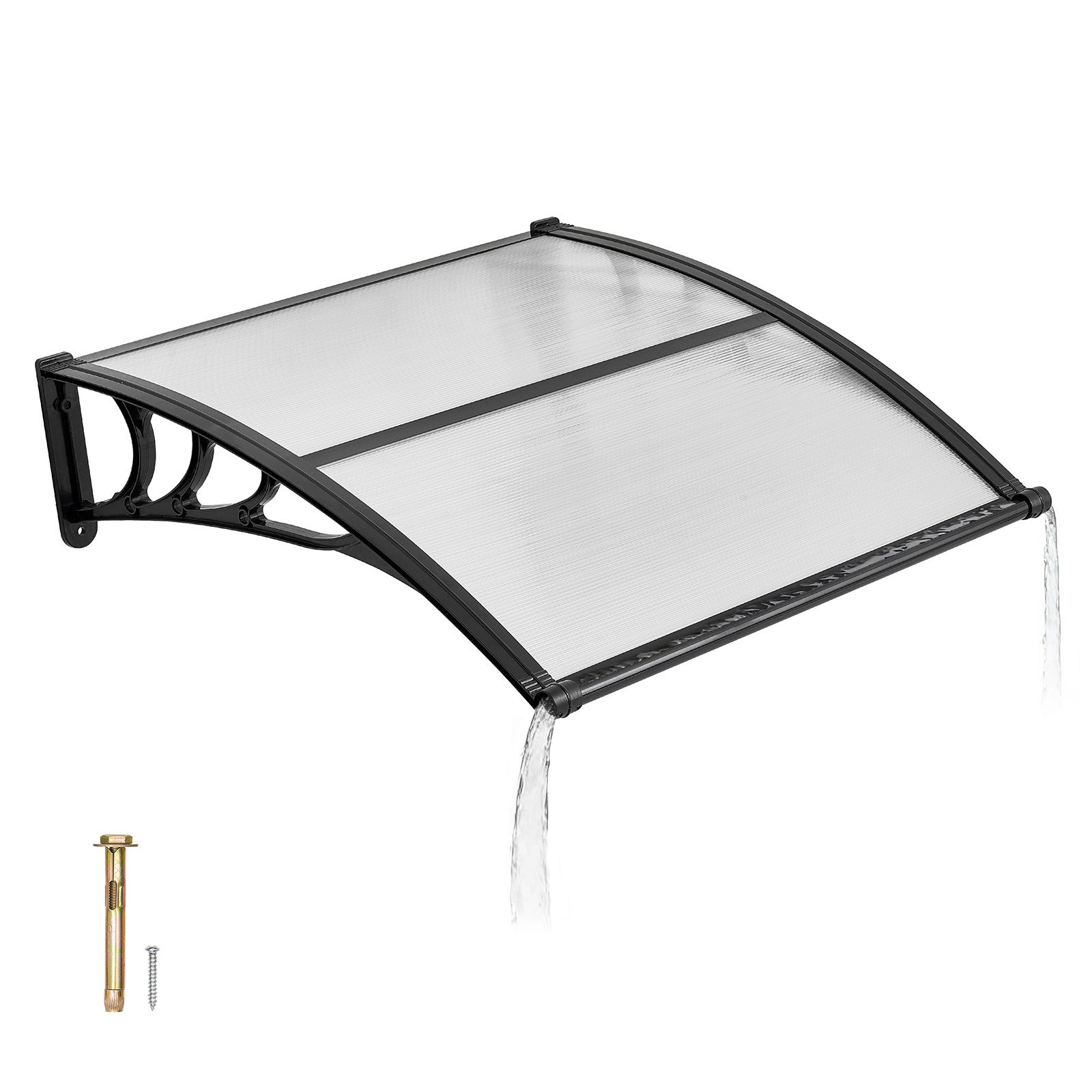 Toldo para puerta de entrada vevor 96,5 x 101,7 cm marquesina para puerta exterior policarbonato transparente, protección contra lluvia, nieve y sol