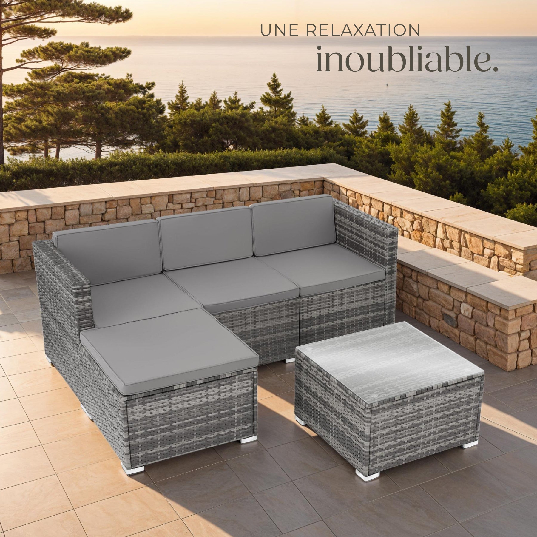 Salon bas de jardin en Acier Gris 4 personnes - 8