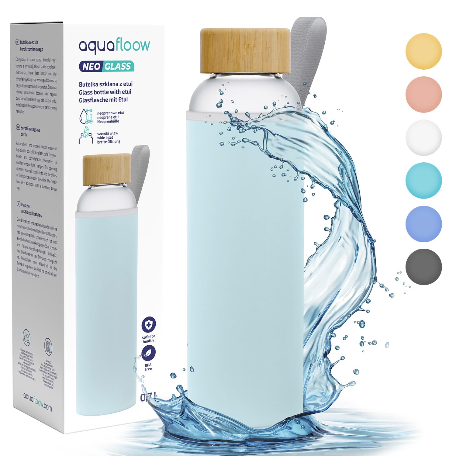 Borraccia In Vetro 1000ml - Con Custodia In Neoprene, Portatile, Per Sport E Ufficio - Foto 2