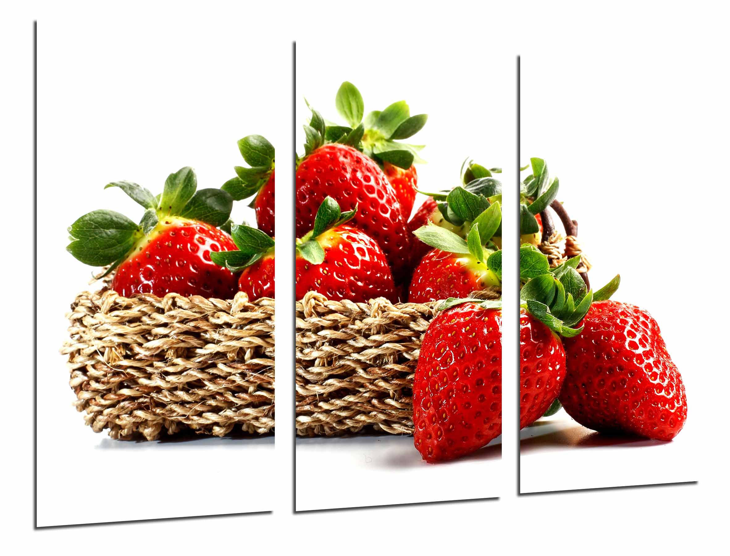 Cocina, comestibles fruteria, frutas fresas sobre blanco, impresión fotográfica sobre madera, cuadro moderno decorativo