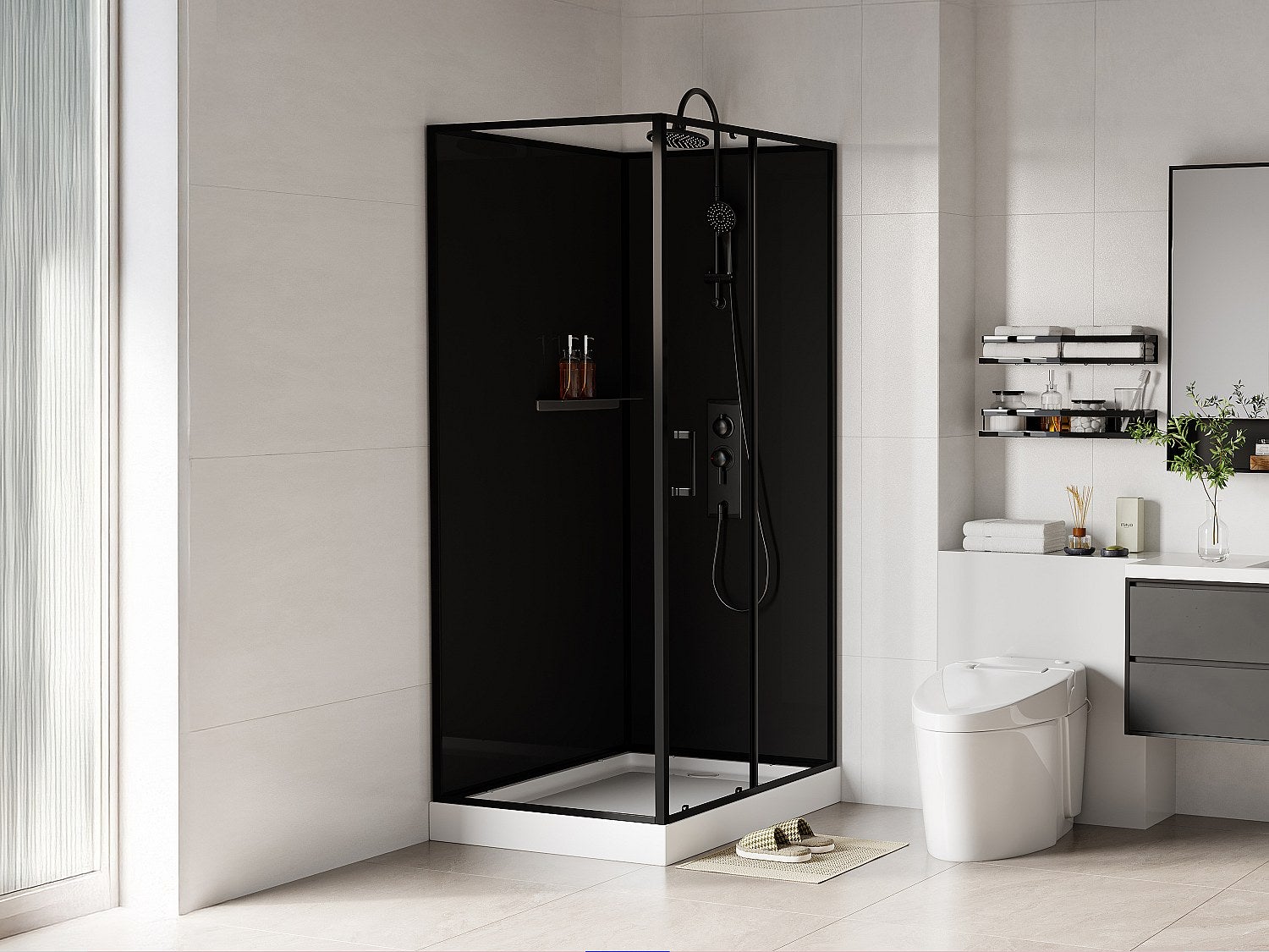 Kabina prysznicowa prostokątna - Dwustronny montaż - Czarny - szer. 110 x gł. 80 x wys. 225 cm - ZODANI