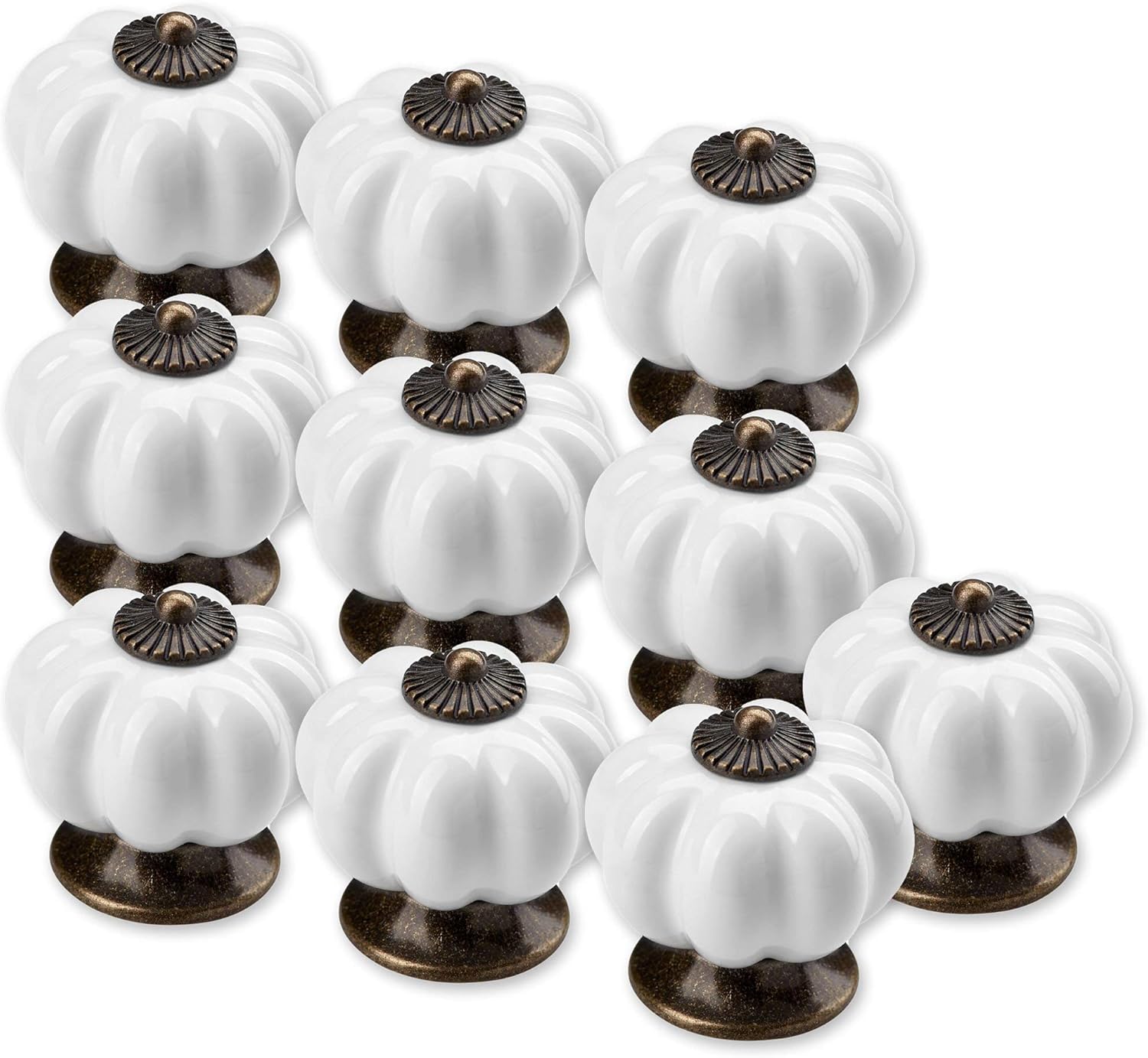 10 x Gałka meblowa, gałka 36 mm, gałka do szuflady na polerowanej białej podstawie, gałka porcelanowa