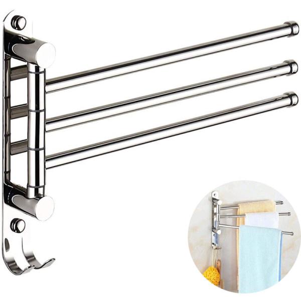 Porte-Serviettes Mural INOX Rotatif 180° - Double Barres Salle De Bain - Installation Perçage Ou Sans Percer