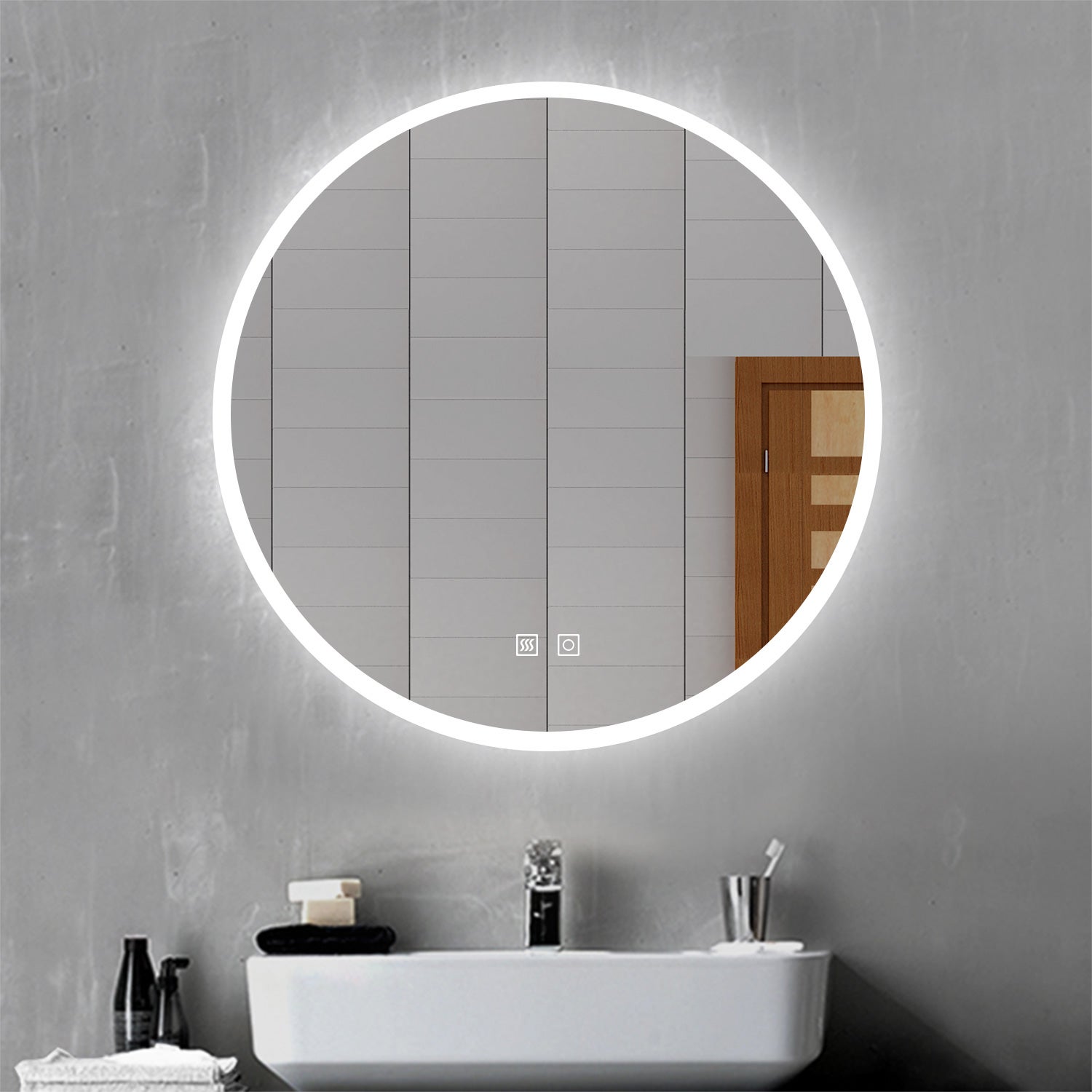 Espejo De Baño LED Redondo De 100 X 100 Cm, Antivaho, 3 Colores, Tiempo
