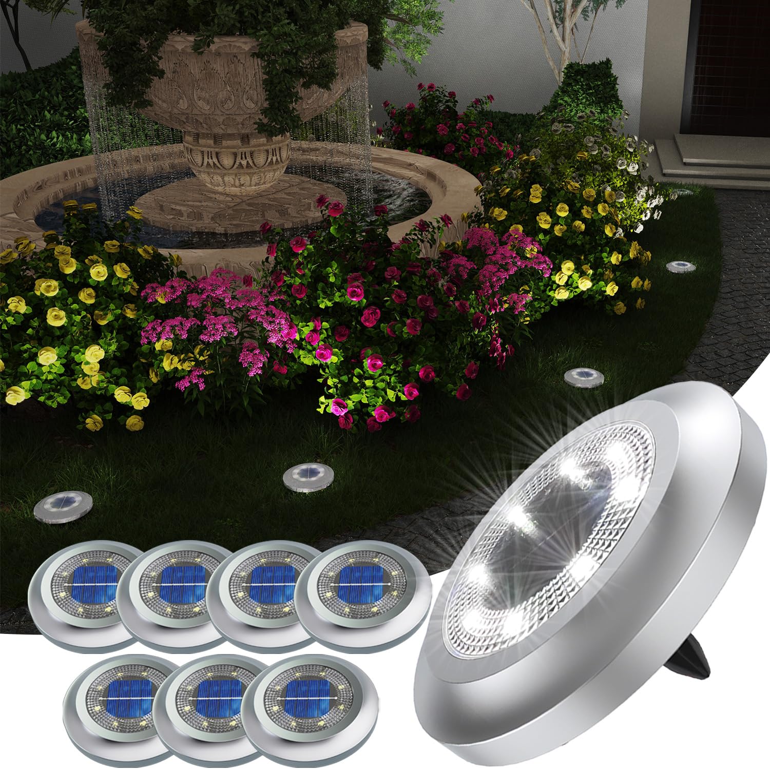 Zewnętrzna lampa solarna 8LED 6000K IP65 wodoodporna lampa ogrodowa Reflektor solarny na ścieżkę Taras Dziedziniec Trawnik Schody Basen