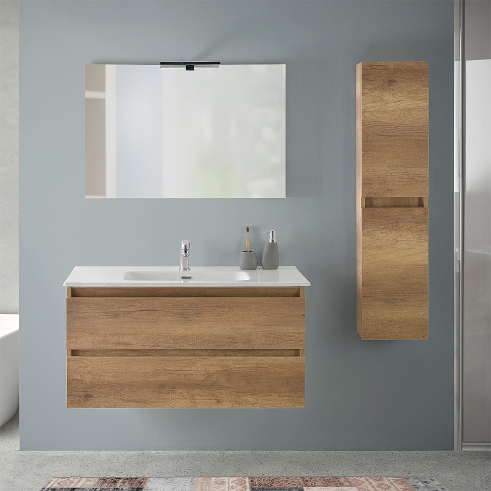 Mobile bagno sospeso 100 rovere naturale completo con 2 cassetti Nadia - 5
