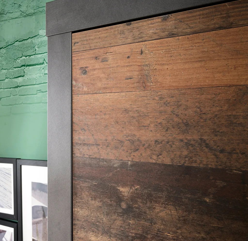 INDY - Meuble chambre. Banc de rangement en mélaminé coloris bois effet vieilli avec finition gris ciment . L - H - P : 80 - 45 - 37 cm. - 8