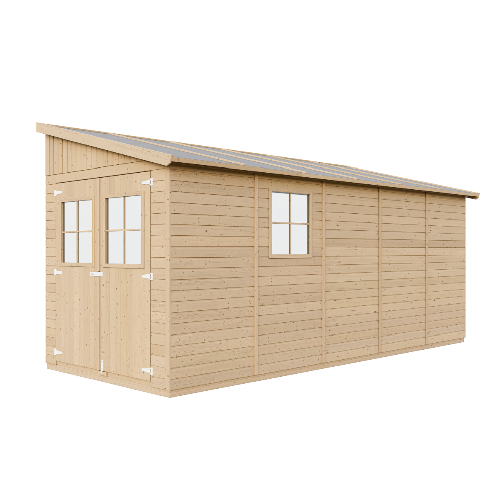 Cobertizo de madera para jardín SIN PARED LATERAL- CON SUELO TRATADO – H244x211x514 cm/10m2 Cobertizo de madera natural - TIMBELA M341+M341G - 3
