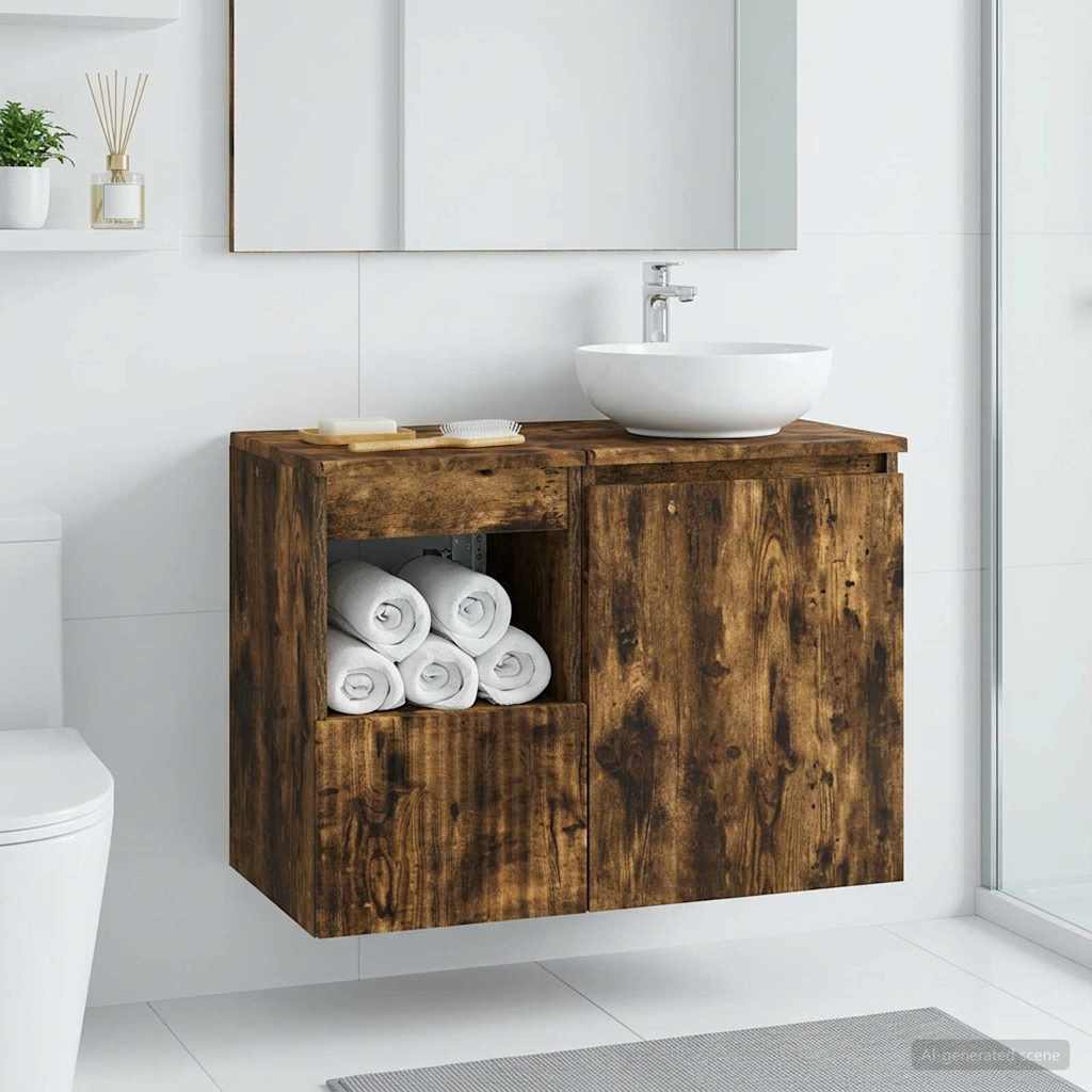 Mueble de baño roble ahumado, 30 × 41 × 50 cm