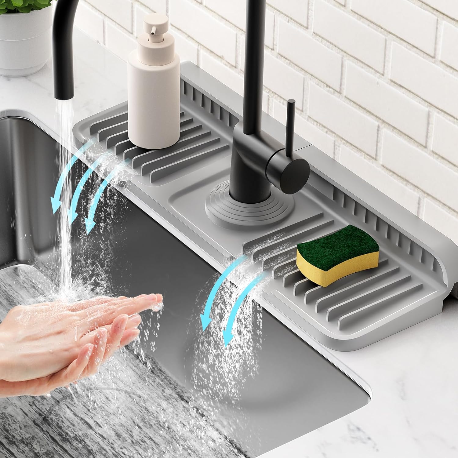 Mata pod baterię kuchenną, ciemnoszara, długość 37 cm, nachylenie 5° zapewniające szybki odpływ, osłona przed rozpryskiwaniem.