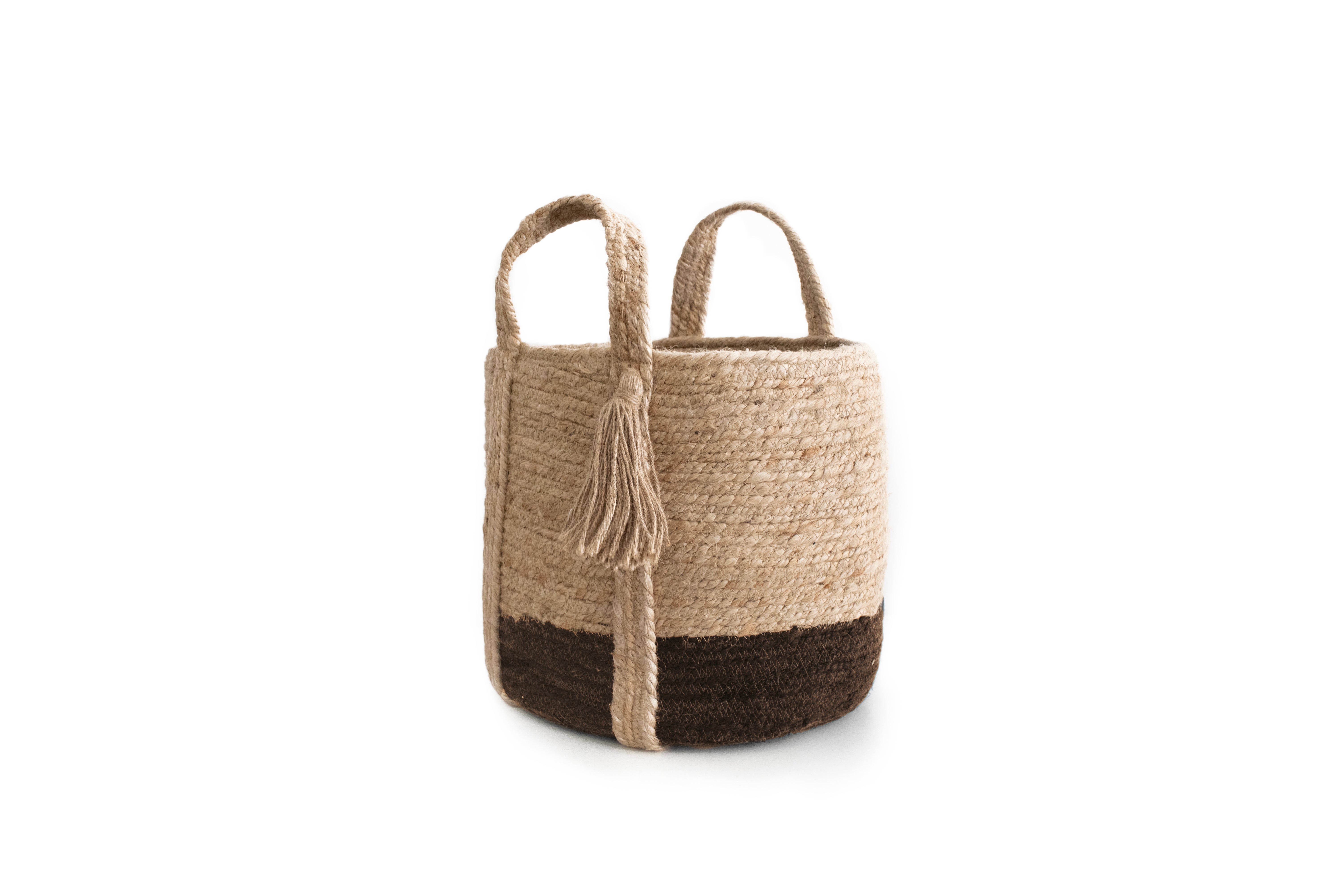 Kosz z juty w kolorze naturalnym i ciemnobrązowym Ø30x30 cm