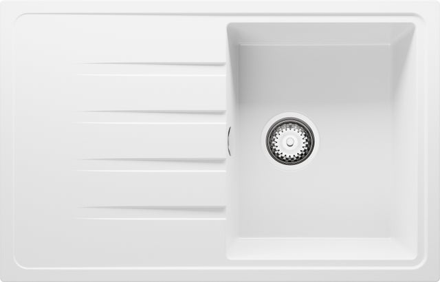 Evier Cuisine en Granit Blanc 78x50cm, Lavabo 1 bac + Kit de Vidage, Évier à Encastrer au meuble 45cm - Milan PRIMAGRAN