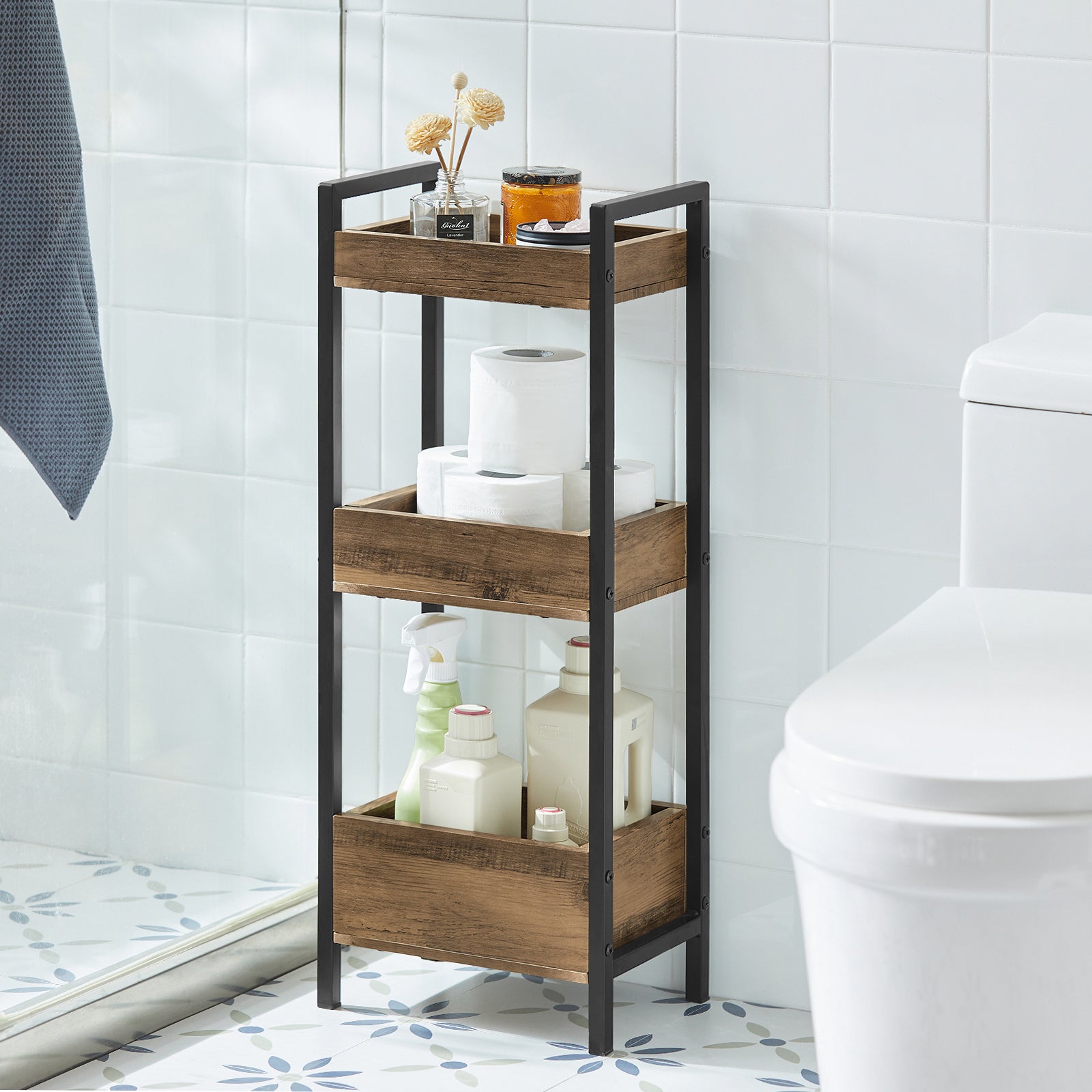 SoBuy Tour de Rangement Etagère de Stockage Etagère de Cuisine Salle de Bain avec 3 étages, FRG226-F - 8