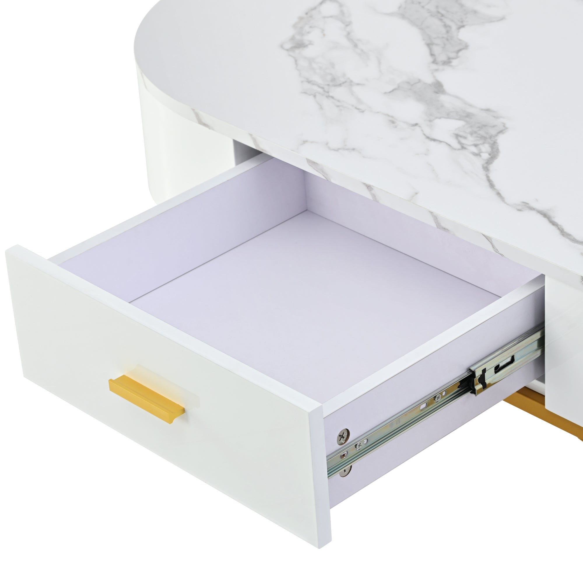 Zestaw 2 składanych stolików kawowych z szufladą - nogi metalowe - okleina marmurowa - kolor biały - 7