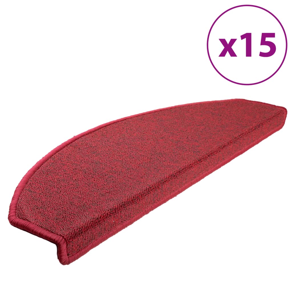 Alfombrillas de escalera 15 piezas | alfombras de escalera | tapetes de escalera rojo burdeos 65x24x4 cm cfw64990