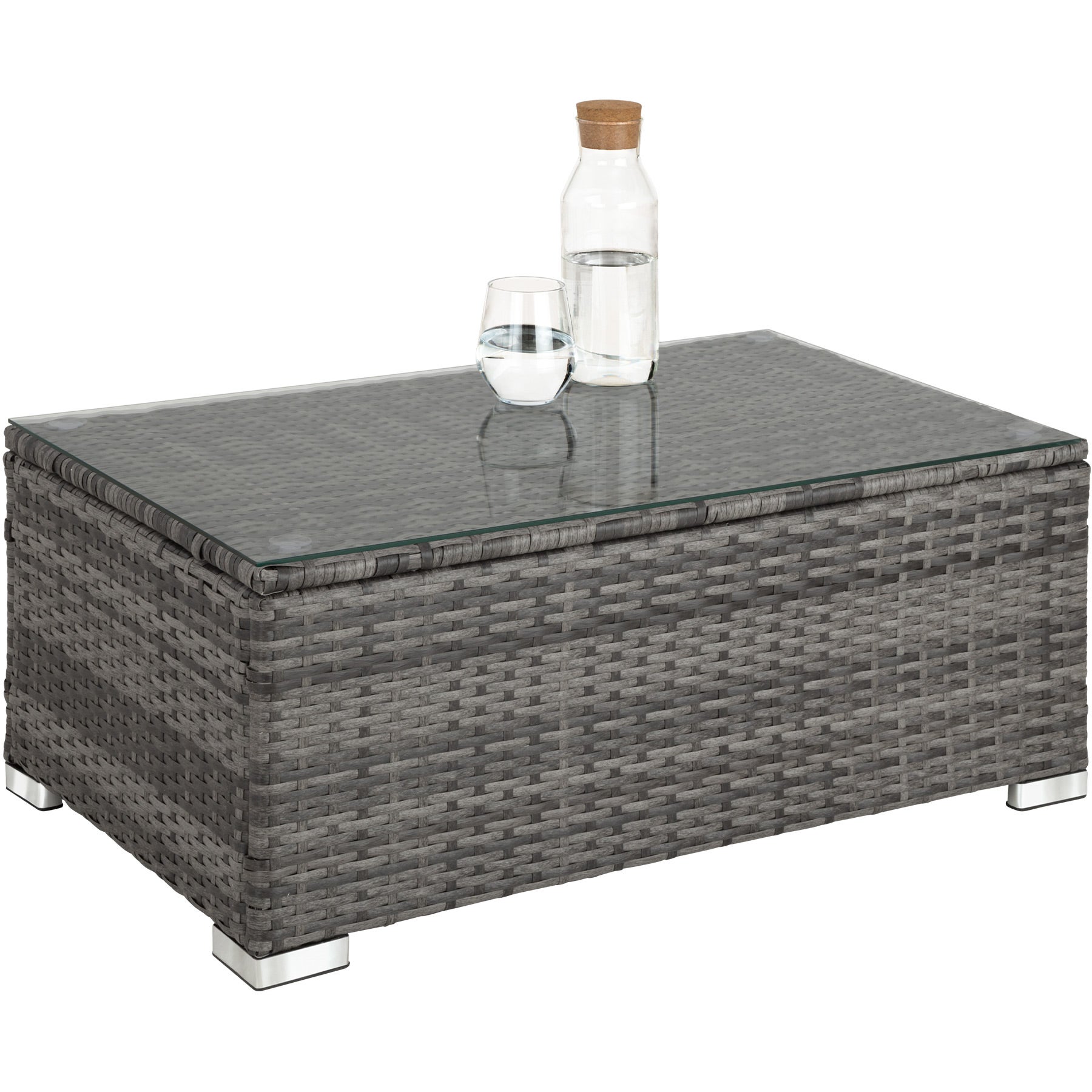 Salon de jardin en résine tressée et acier 5 places avec coffre de rangement résistant aux UV gris TECTAKE - 6