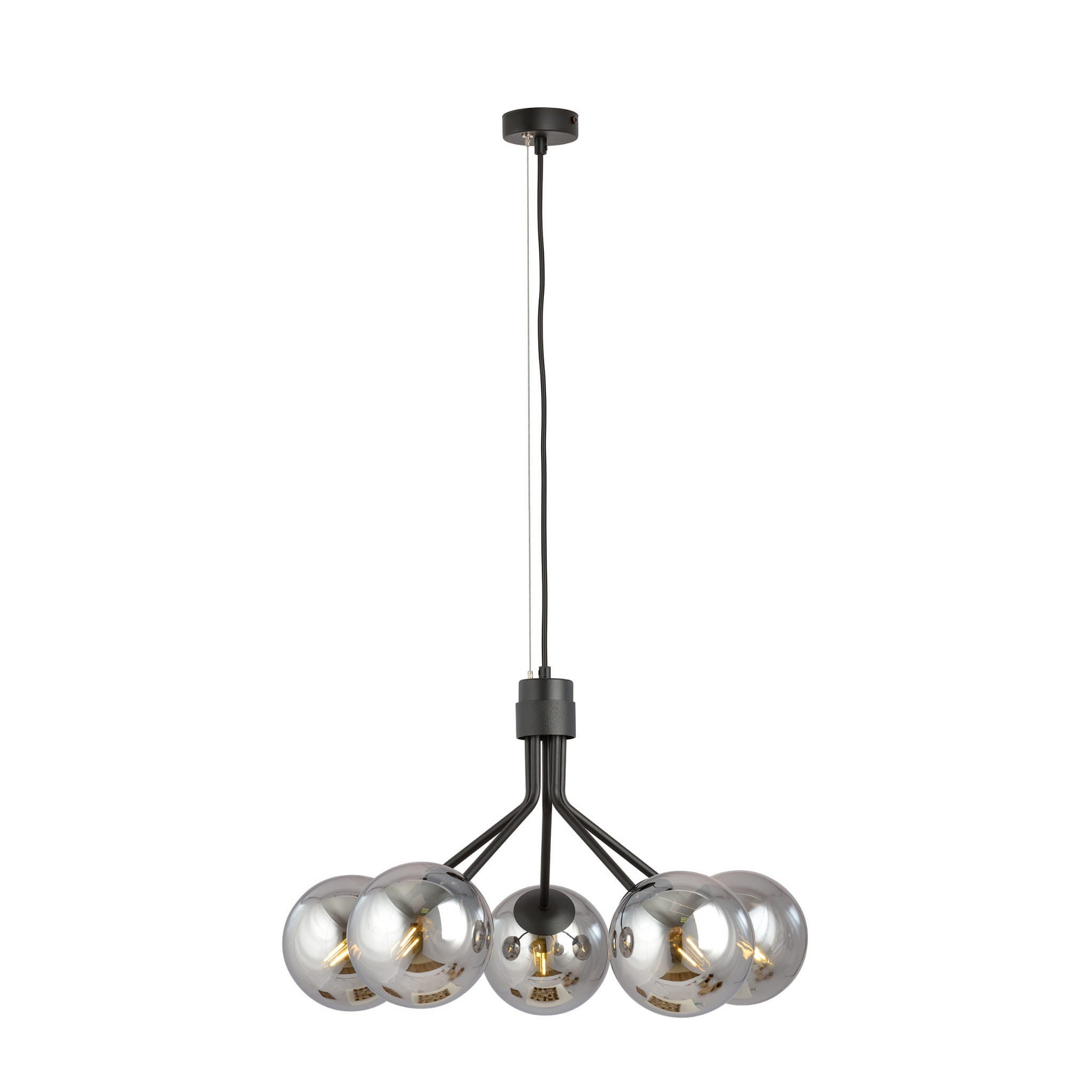 Lampa wisząca Nova czarno-srebrna 5xE14x10W wym: 100 x 57 x 57 cm szkło Emibig
