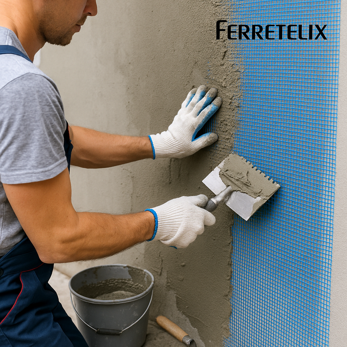 FERRETELIX® Malla fibra de vidrio para Revocos Mortero Azul Rollo 1 mt x 50 mts luz de 10x10 - 5