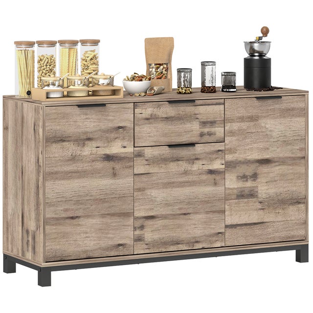 Credenza Bianca KOMFOTTEU Credenza Da Cucina, Stile Industriale, Armadio Laterale Con 3 Cassetti E 2 Armadietti A Porta, Mobile Da Riporre E Scaffalature Regolabili, Per Soggiorno, Cassettone, Sala Da Pranzo, 73 X - 6