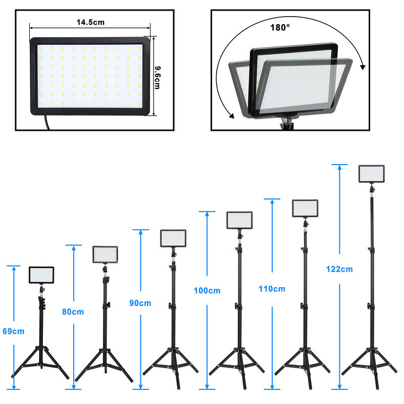 Kit 2 Luci Video LED USB Bicolore Con Supporti E Filtri - 160 LED, 10 Livelli, Per Streaming E Foto