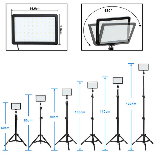 Kit 2 Luci Video LED USB Bicolore Con Supporti E Filtri - 160 LED, 10 Livelli, Per Streaming E Foto