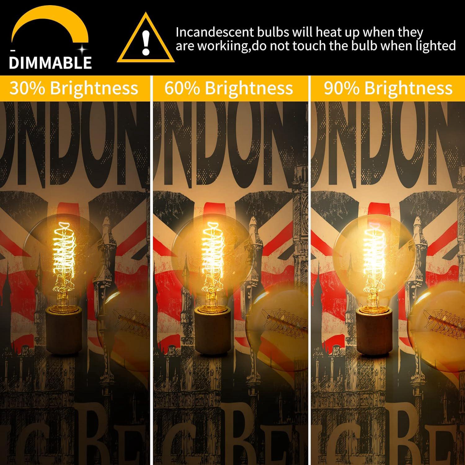Ampoules Globe Edison, lot de 8 ampoules Edison vintage 60 W, ampoules Edison à filament spiralé, culot E26 - Lumière chaude teintée ambrée - 120 V à - 5