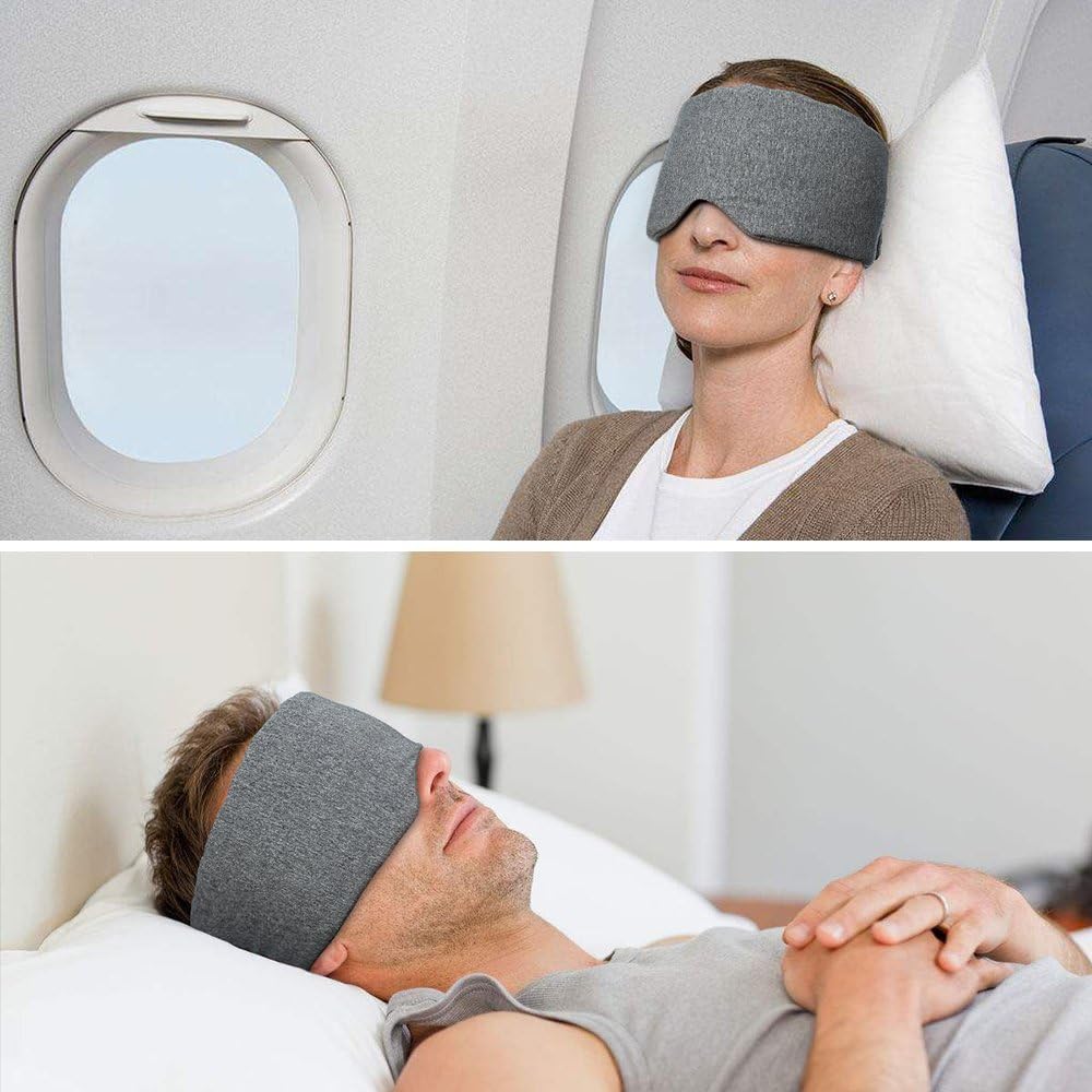 Masque de sommeil gris, 12 cm de large, lot de 2, format voyage, sangle Velcro réglable, convient pour dormir sur le côté. - 2