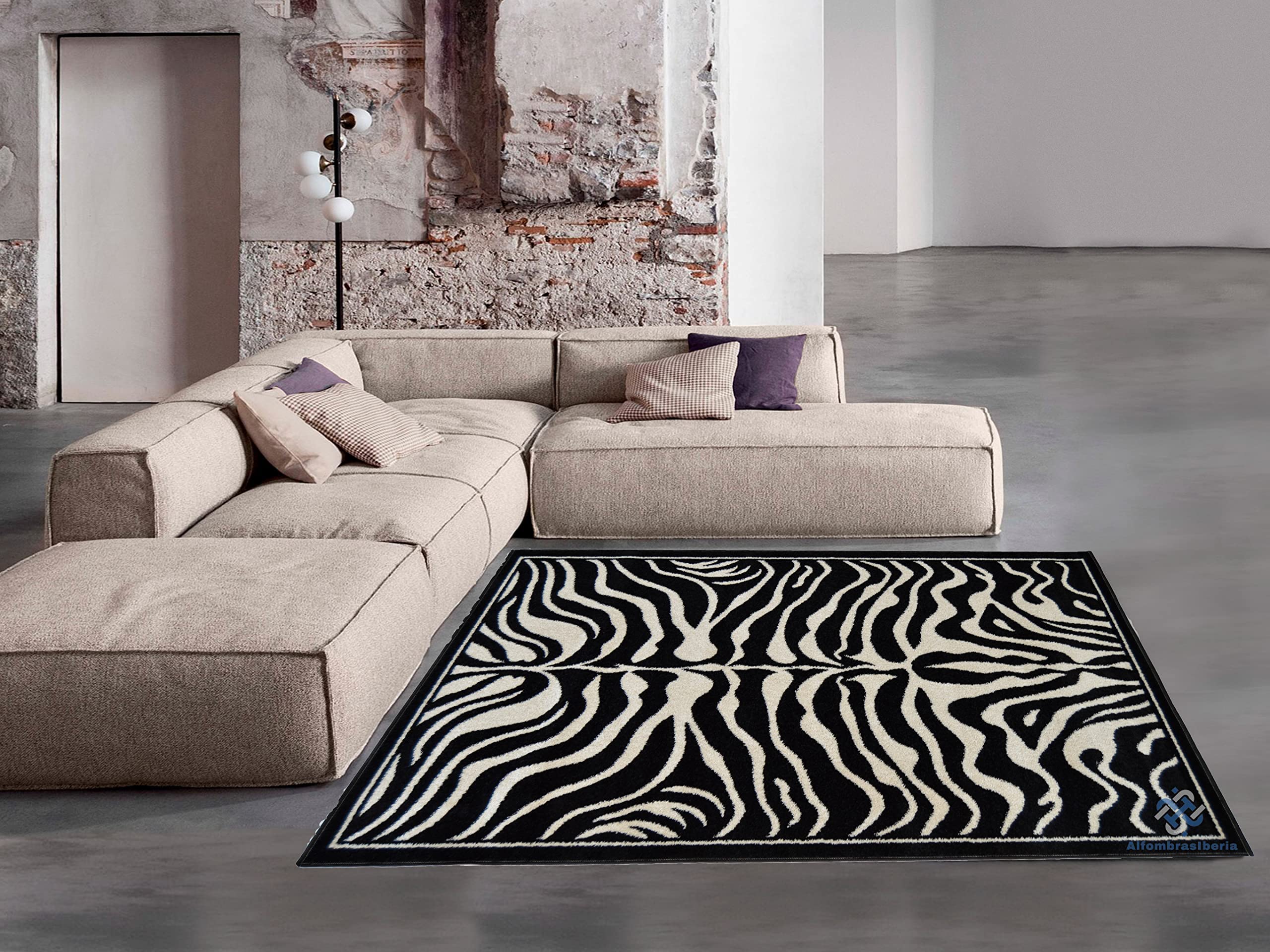 Alfombra moderna diseño cebra | pelo corto polipropileno lavable | varias medidas | ideal para salón, dormitorio, comedor o habitación (105 x 150 cm)