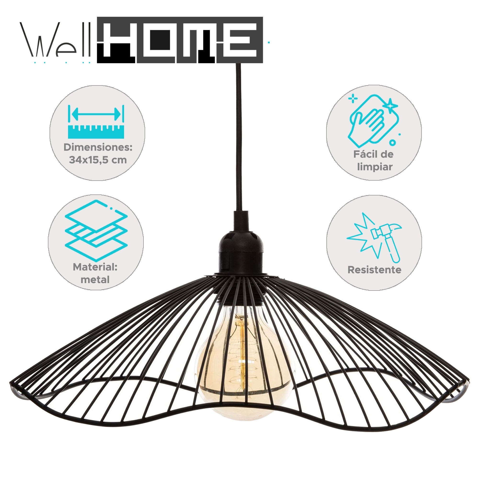 WELLHOME Lampada a Sospensione a Soffitto Paralume in Metallo 34 cm Moderna ed Elegante - 2