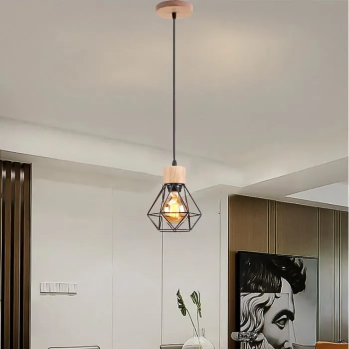 Lot de 2 lustres industriels, plafonniers cage en métal, suspension vintage, lampe suspendue, longueur de corde de suspension réglable (sans ampoule) - 8