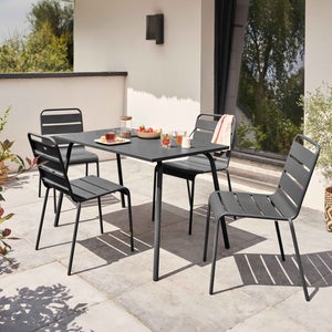 Table De Jardin Carrée Oviala Palavas – Métal Anthracite, Style Industriel, 120x120 Cm, Pour 8 Personnes