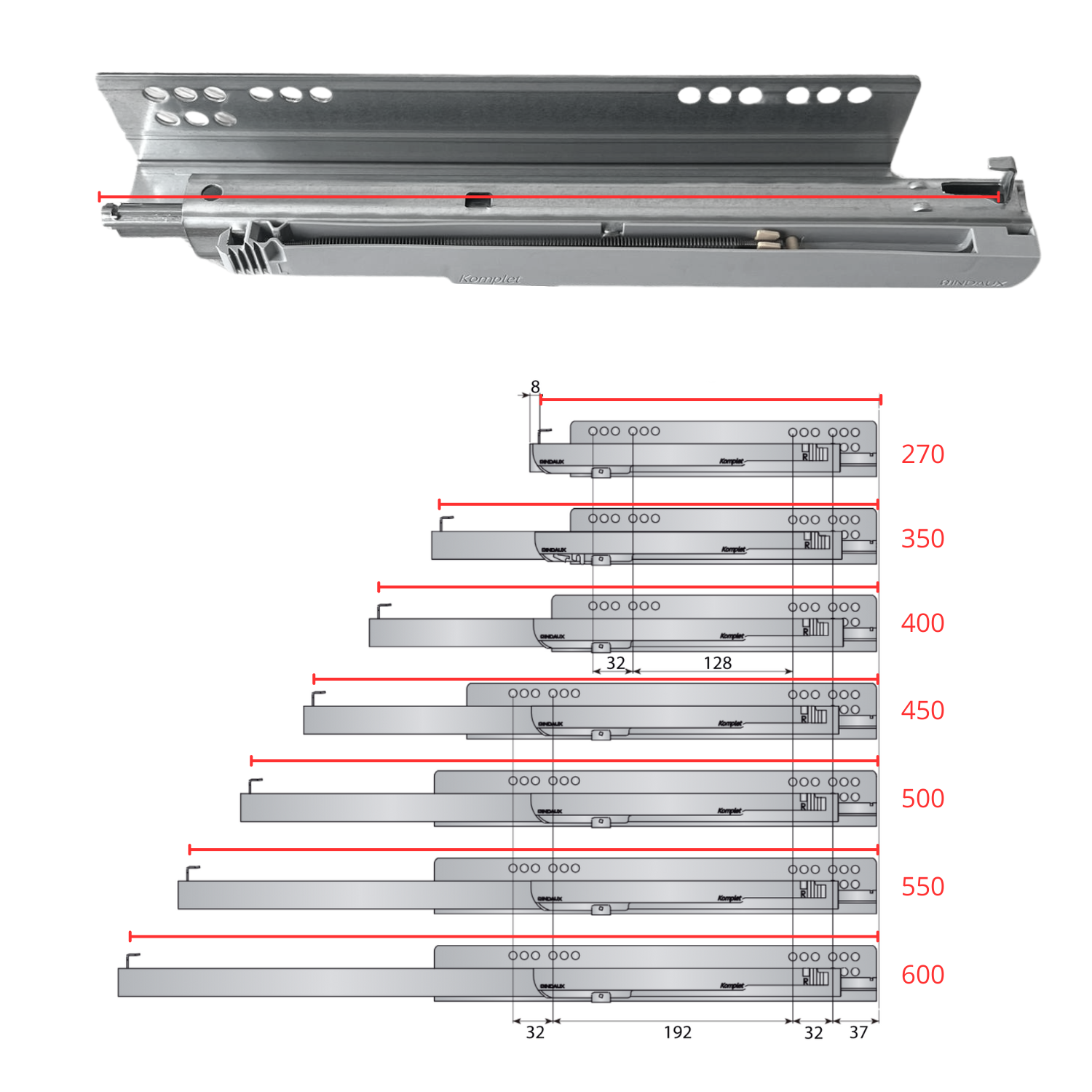 400 Mm – Ouverture Par Pression Et Ouvre PUSH – Paire De Rails à Billes Coulissantes – Extraction Totale H45 Pour Tiroir – Rails Synchronisés à Sortie