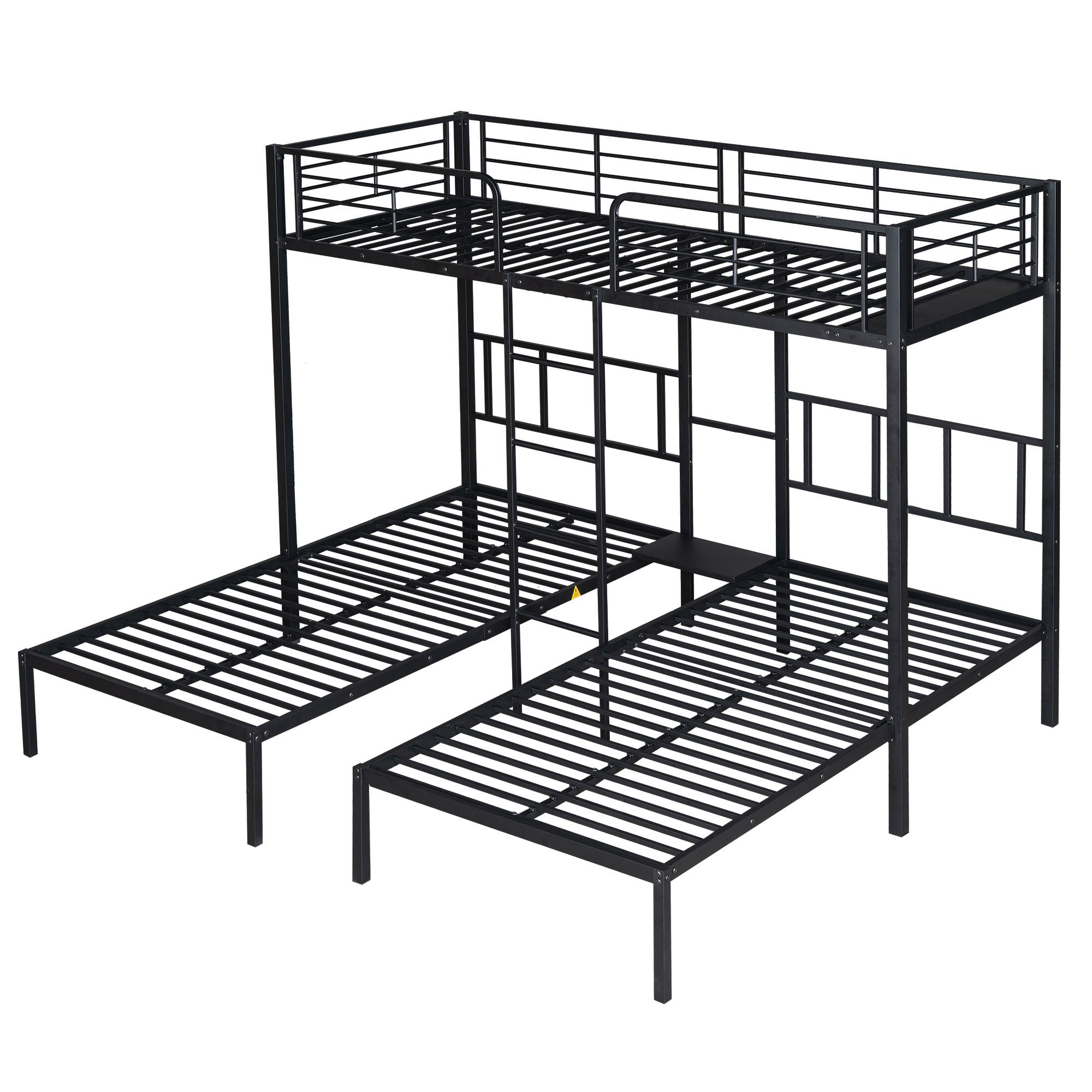 Łóżko piętrowe potrójne 3x90x200cm z drabinką i półką - metalowa rama - Czarny - 4