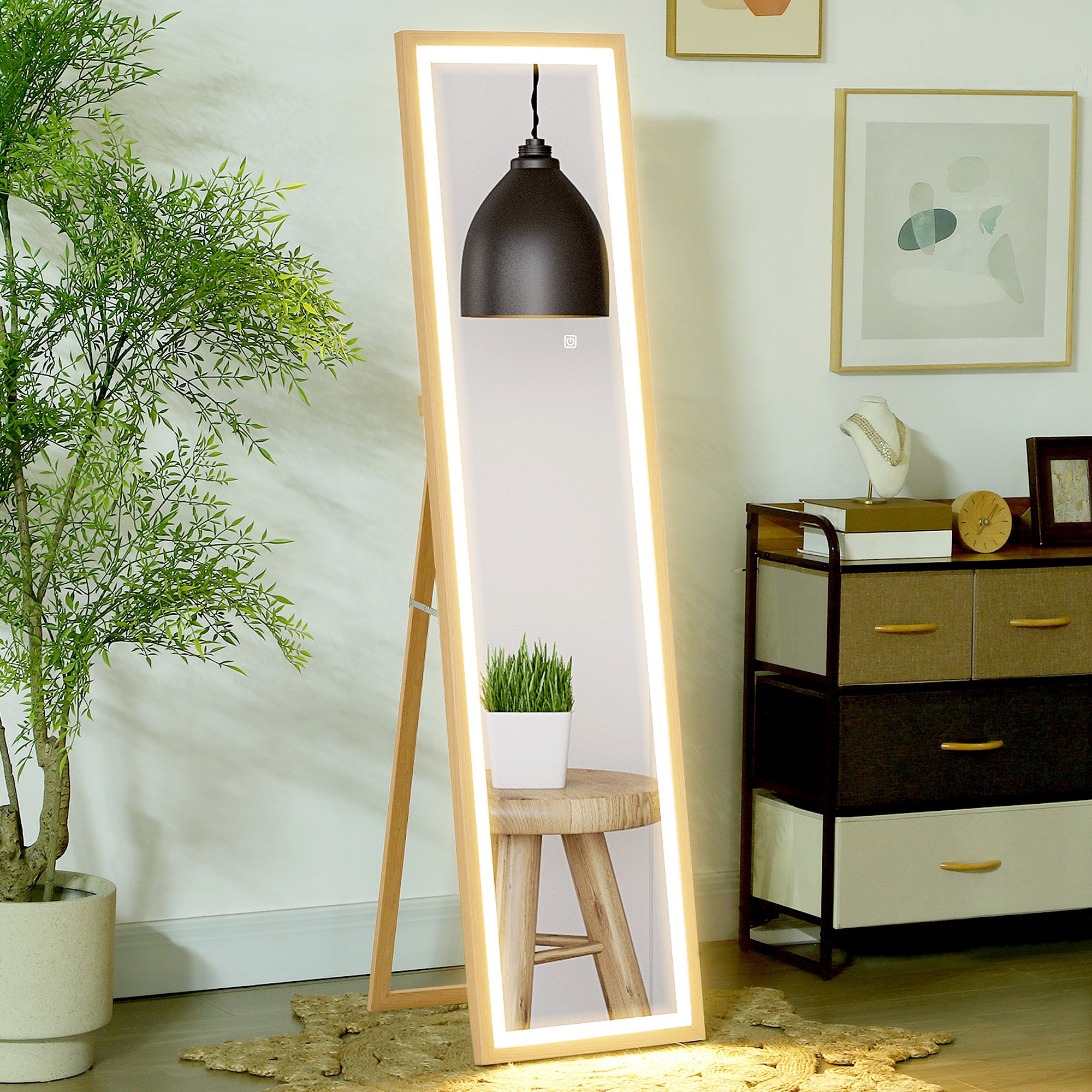 Homcom Espejo Cuerpo Entero Vidrio Templado, Mdf Roble 40X5x160 Cm Blanca/Claras , Leroy Merlin