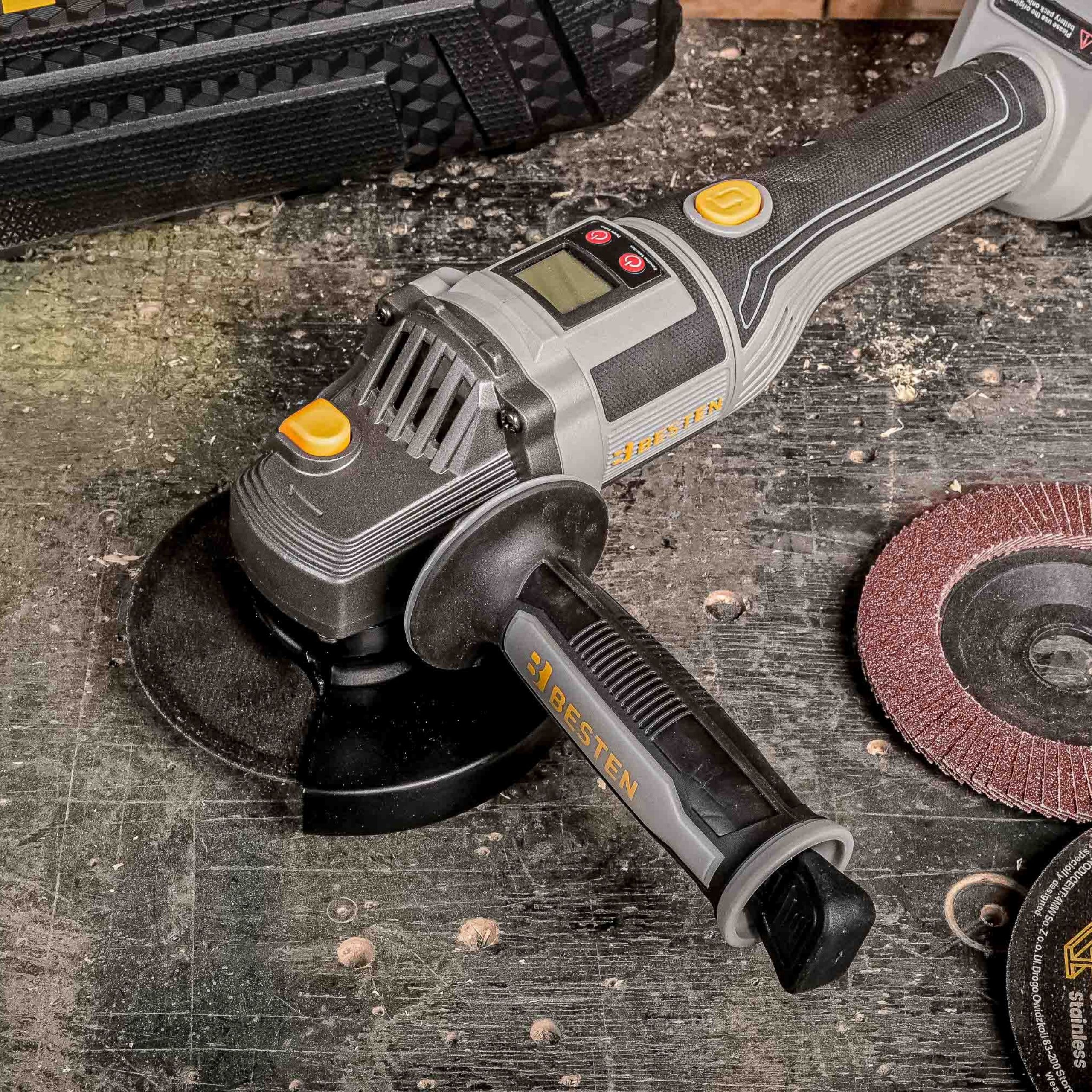 Szlifierka kątowa akumulatorowa BESTEN 125 mm 2x4Ah bezszczotkowa obrotowy korpus, diax, regulacja obrotów - 5