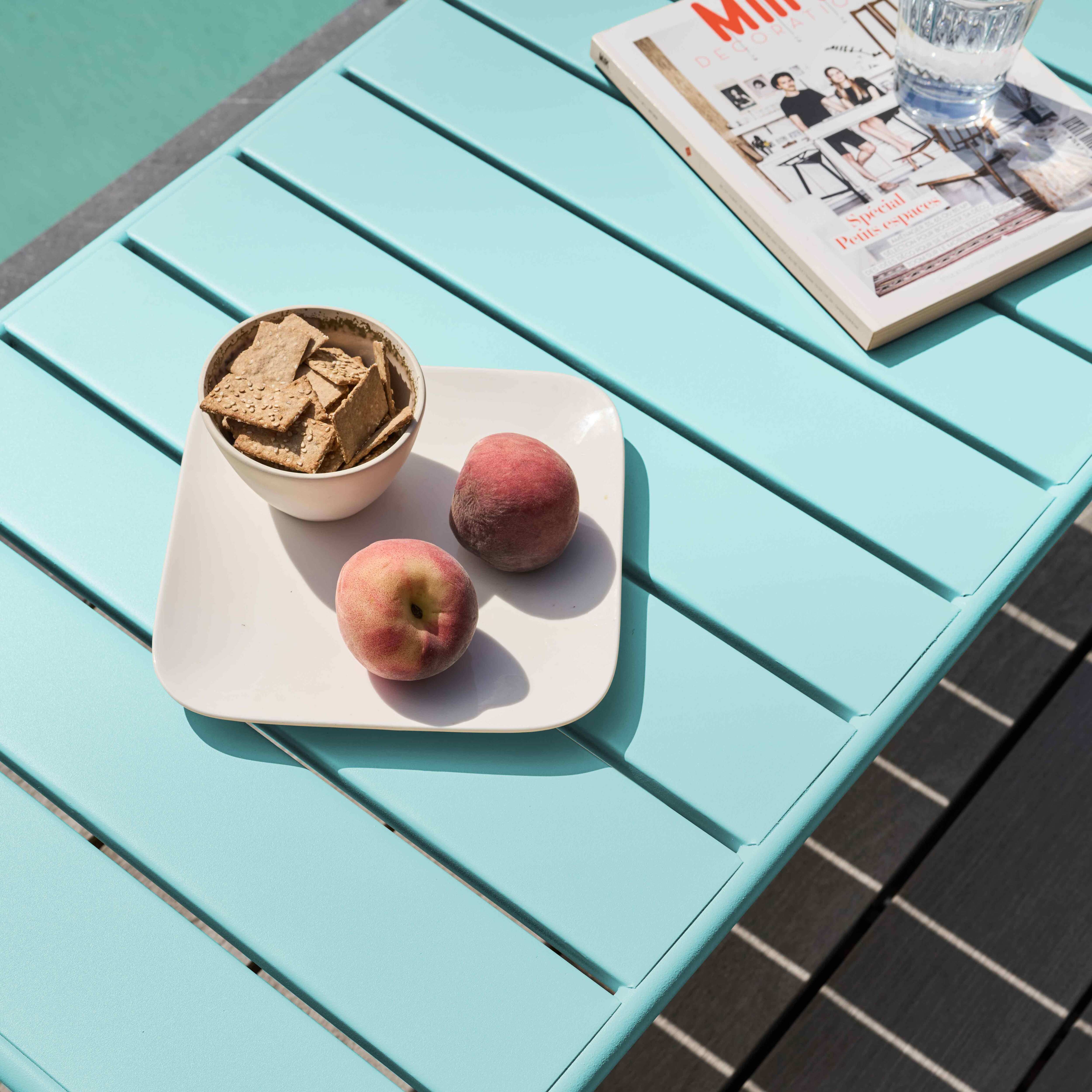 Table basse de jardin acier turquoise 90 x 50 cm , Palavas - Oviala - 3