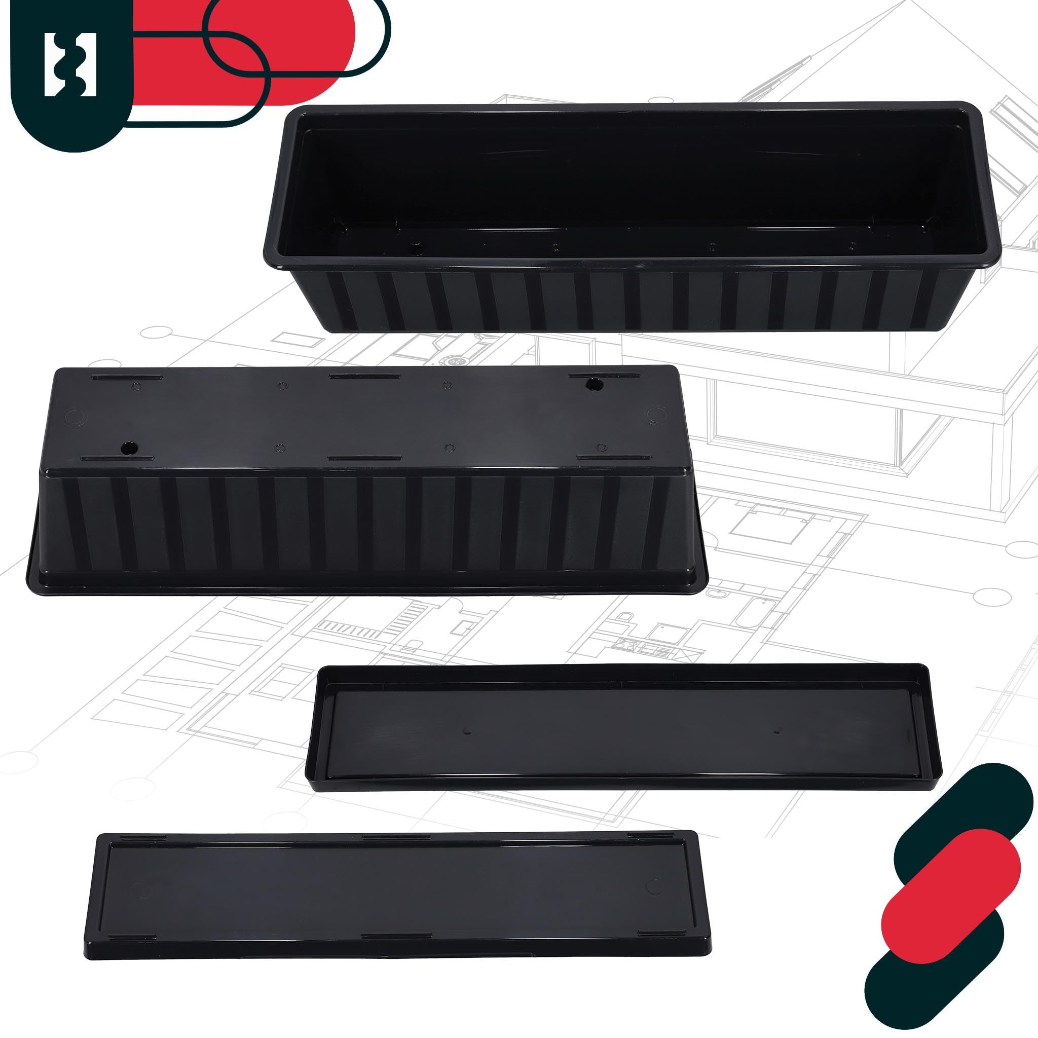 Doniczka - Skrzynka Balkonowa - 60 x 18 x 14 cm - Skrzynia na Balustradę Balkon - Donica z Podstawką - Antracyt KOTARBAU - 6